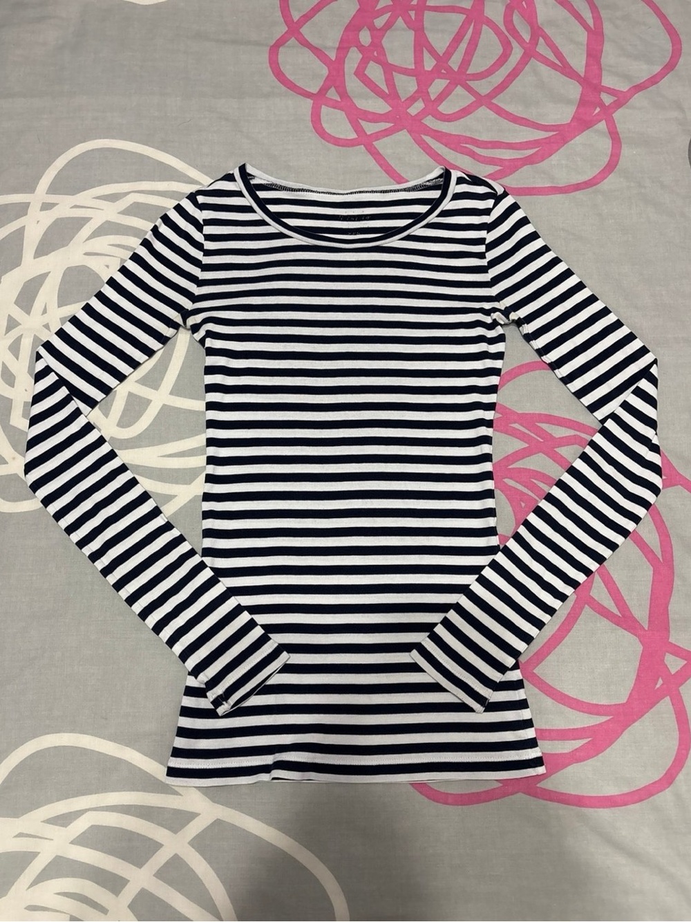 J.Crew Navy Blue and White Striped Long Sleeve Top